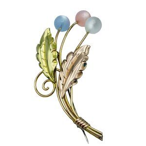 Vintage Van Dell 1/20 12k Gold Filled Sterling Silver Flower Brooch 2 Tone Lucit